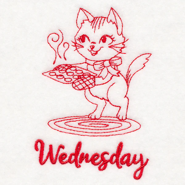 Kitchen Kitten on Wednesday (Redwork) - Image 2
