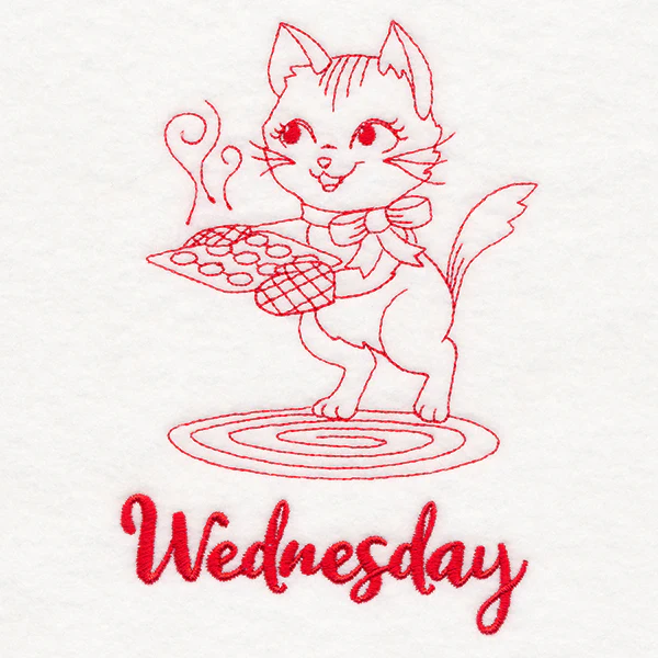 Kitchen Kitten on Wednesday (Redwork) - Image 3