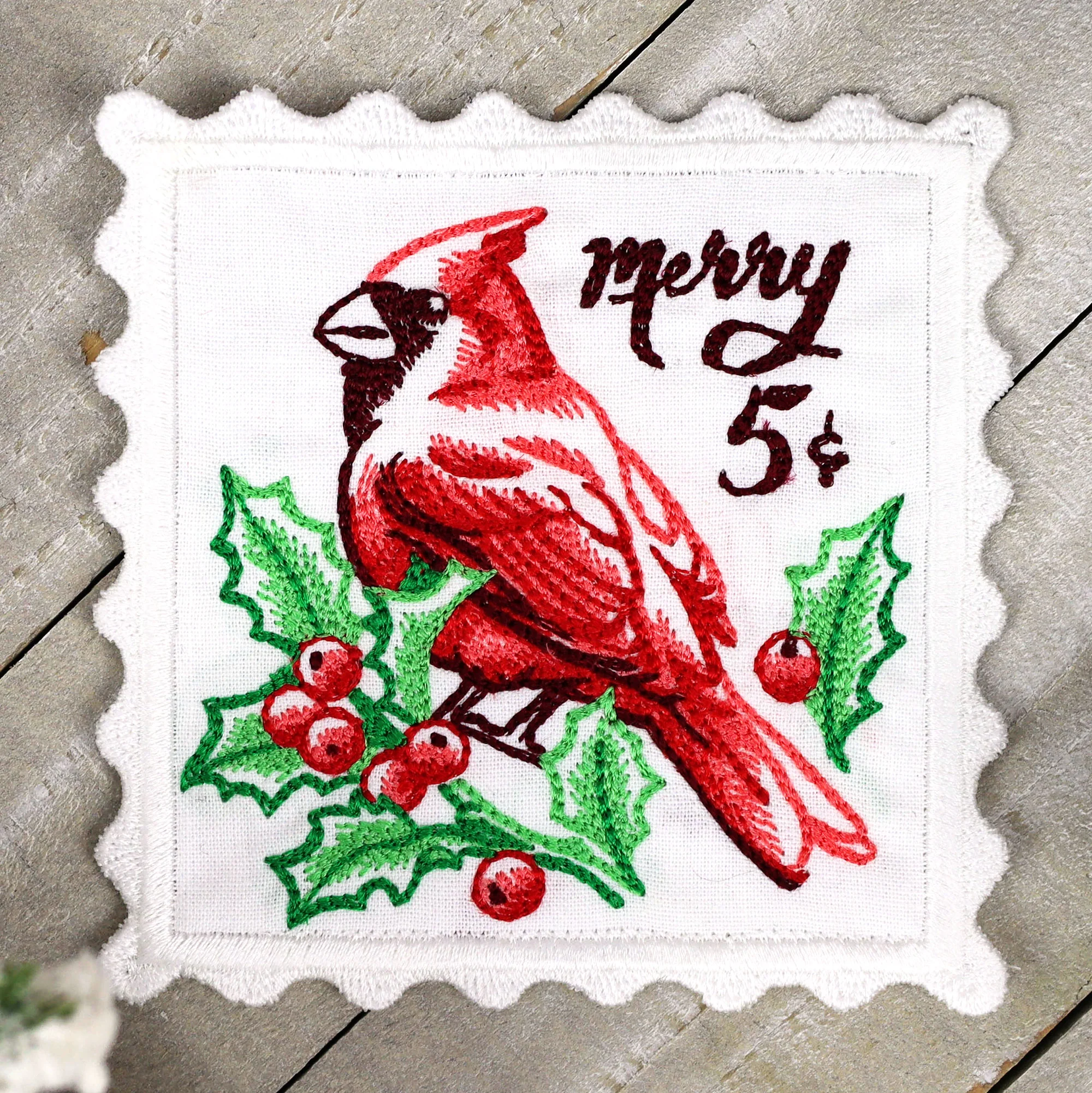 Lace Edge Cardinal Stamp Coaster (In-the-Hoop) - Image 4