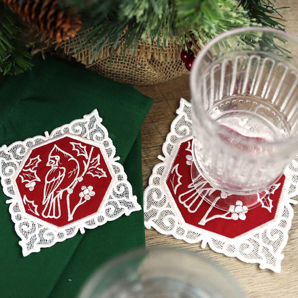 Lace Edge Christmas Coasters Design Pack (In-the-Hoop) - Image 6