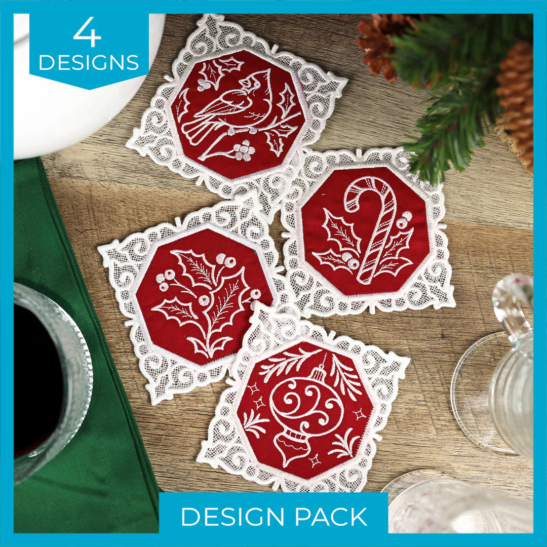 Lace Edge Christmas Coasters Design Pack (In-the-Hoop) - Image 7