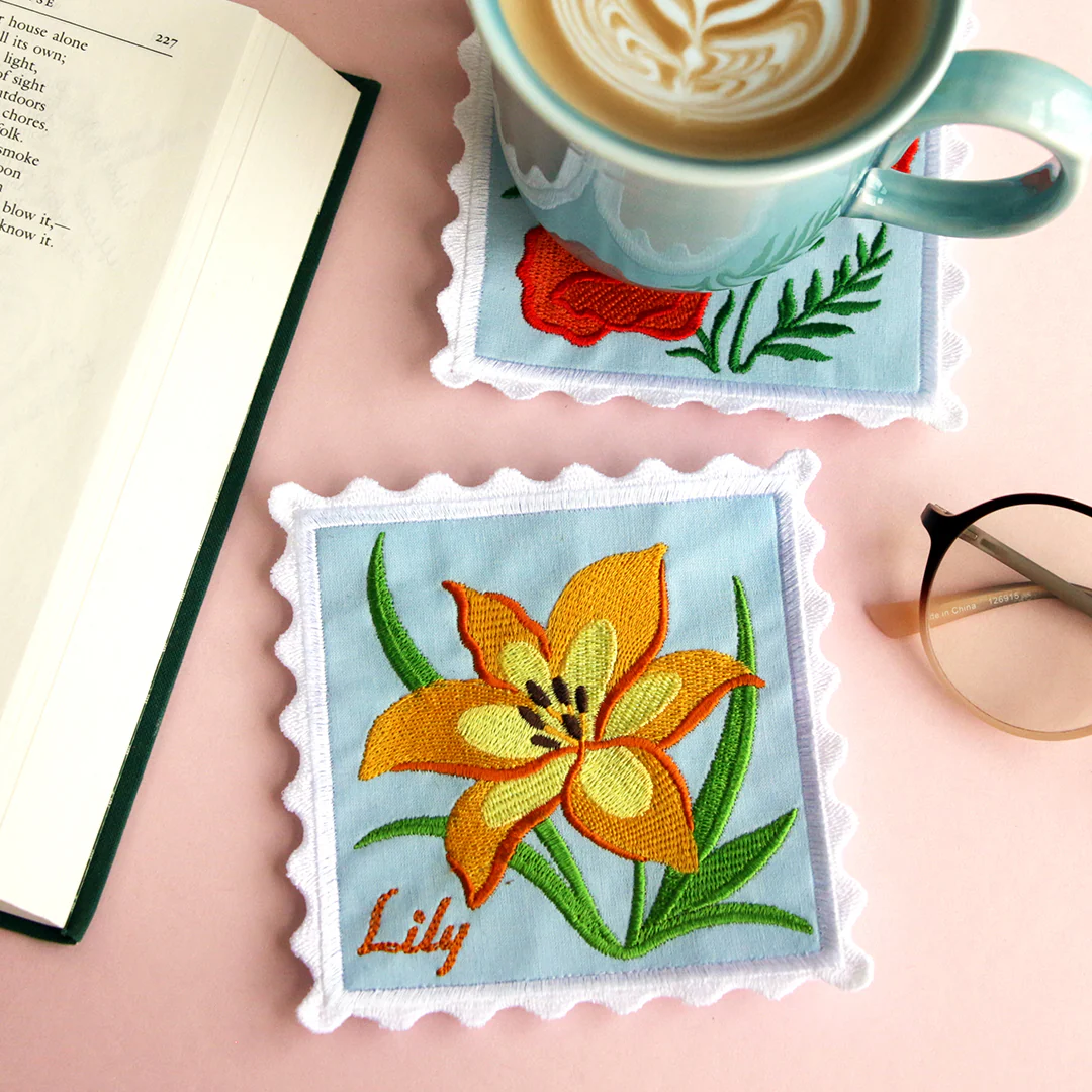 Lace Edge Flower Stamp Coasters (In-the-Hoop) Design Pack - Image 5