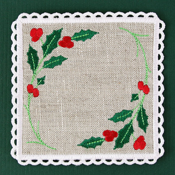 Lace Edge Holly & Berries Coaster (In-the-Hoop) - Image 4