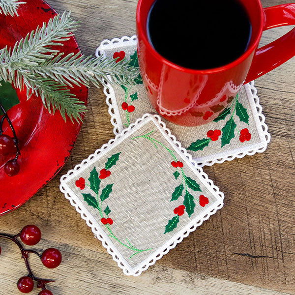 Lace Edge Holly & Berries Coaster (In-the-Hoop) - Image 7