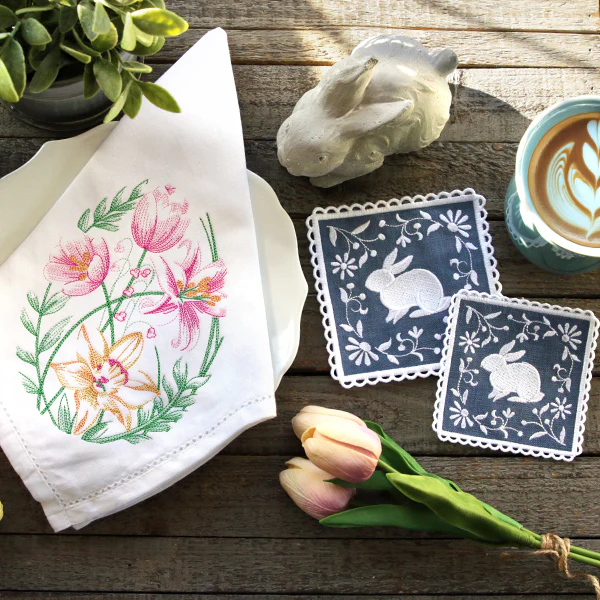 Lace Edge Spring Bunny Coaster (In-the-Hoop) - Image 3