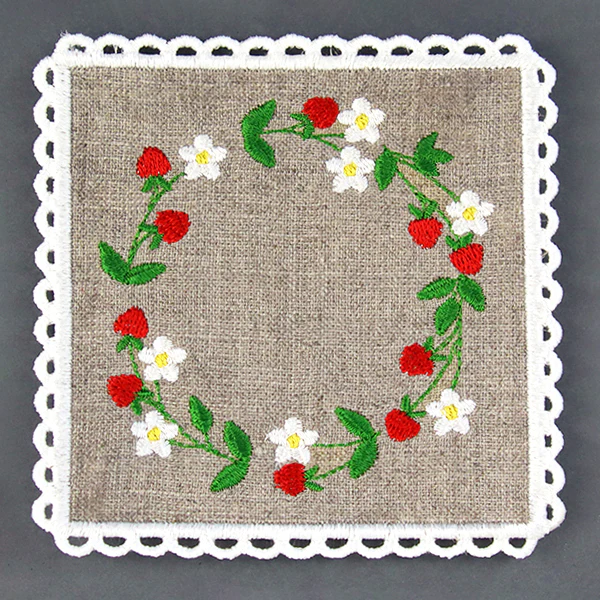Lace Edge Strawberry Coaster (In-the-Hoop) - Image 3