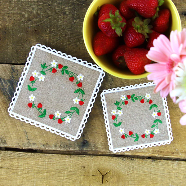 Lace Edge Strawberry Coaster (In-the-Hoop) - Image 5