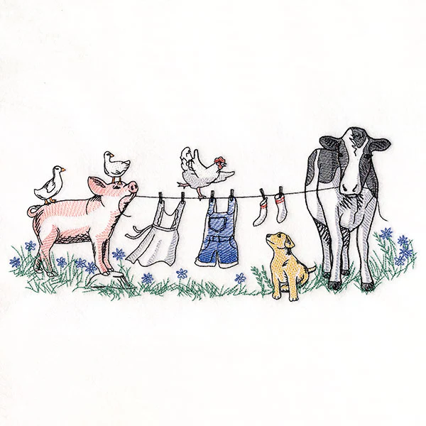 Laundry Day Farm Animals Clothesline