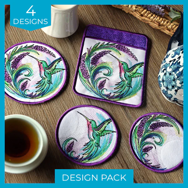 Lavender Hummingbird Coasters, Potholder & Trivet Design Pack - Image 3