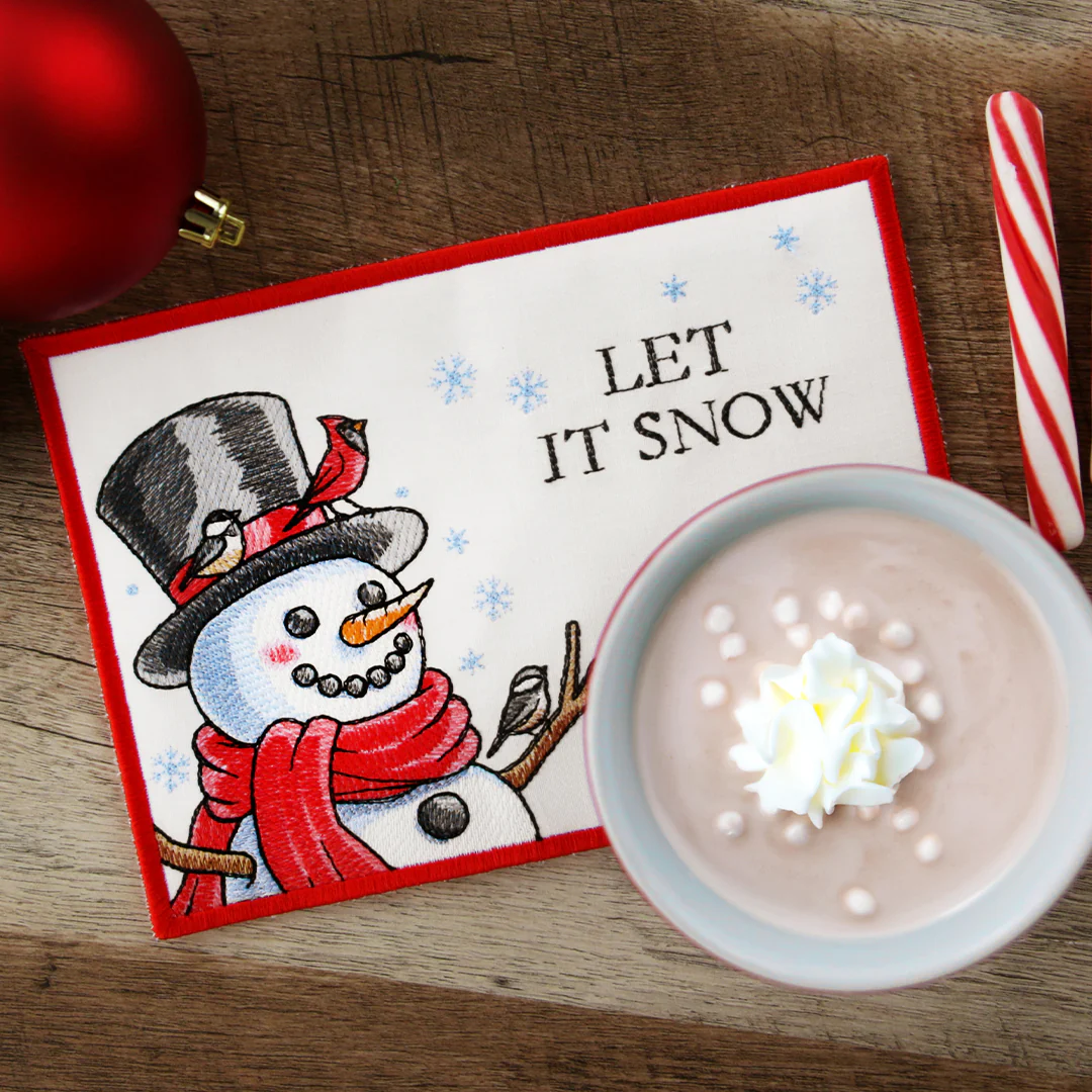 Let It Snow Snowman Mug Rug (In-the-Hoop) - Image 2