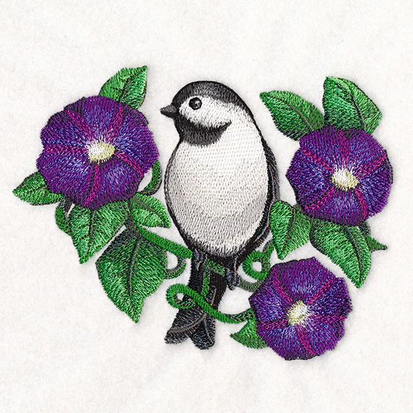 Lively Chickadee in Morning Glories - Image 5