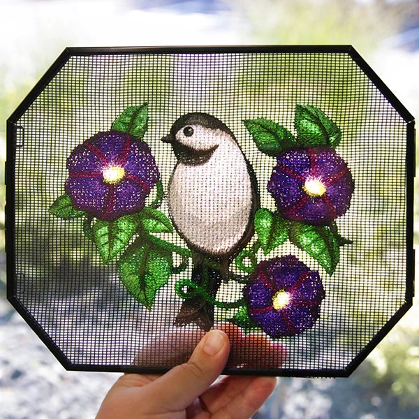 Lively Chickadee in Morning Glories - Image 6