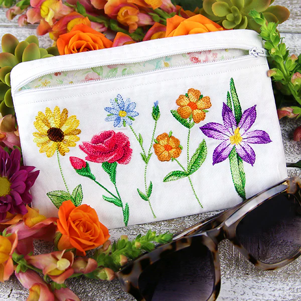 Long-Stemmed Wildflowers Lined Zipper Pouch (In-the-Hoop) - Image 3