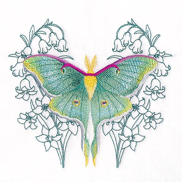 Luna Moth and Snowbell Flowers - Image 2