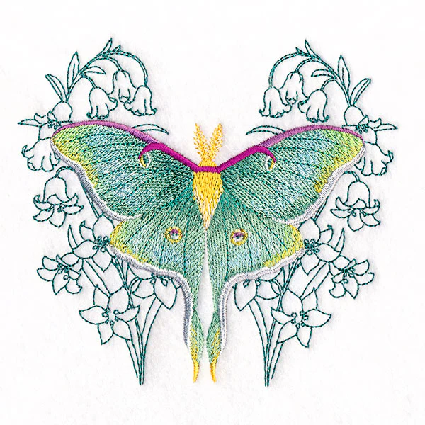 Luna Moth and Snowbell Flowers - Image 3