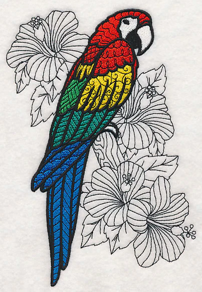 Macaw with Hibiscus (Blackwork) - Image 3