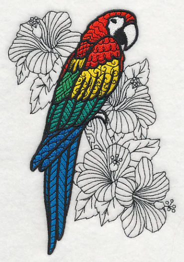 Macaw with Hibiscus (Blackwork) - Image 4