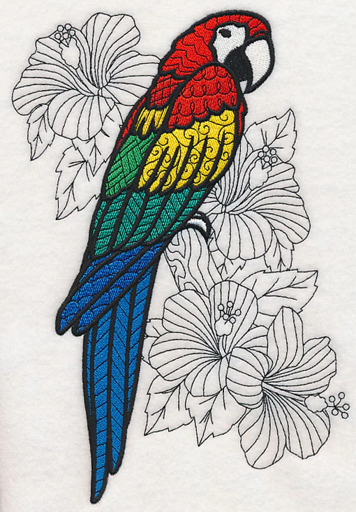 Macaw with Hibiscus (Blackwork) - Image 5