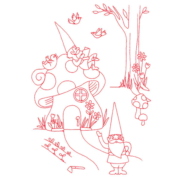 Magical Gnome Scene - Resting at Home (Redwork) - Image 5
