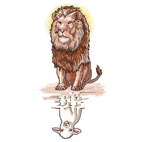 Majestic Lion and Lamb Reflection - Image 5