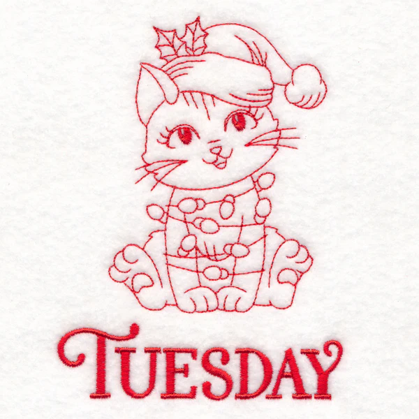 Meowy Christmas on Tuesday (Redwork) - Image 3