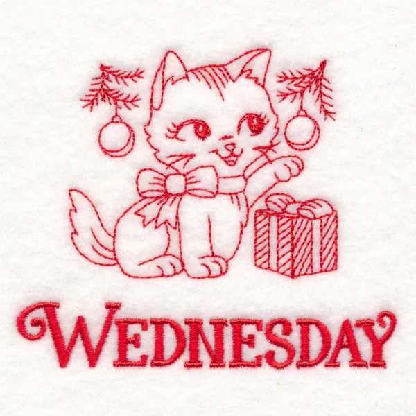 Meowy Christmas on Wednesday (Redwork) - Image 2