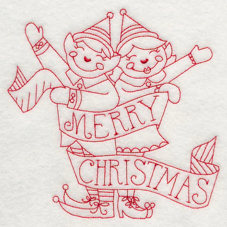 Merry Christmas Elves (Redwork) - Image 4
