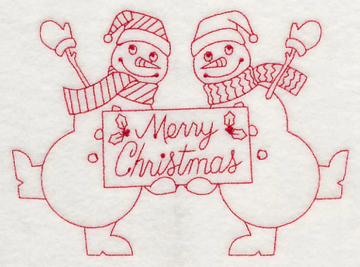Merry Christmas Snowmen (Redwork) - Image 2