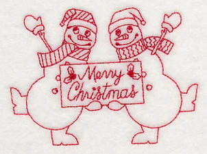 Merry Christmas Snowmen (Redwork) - Image 3