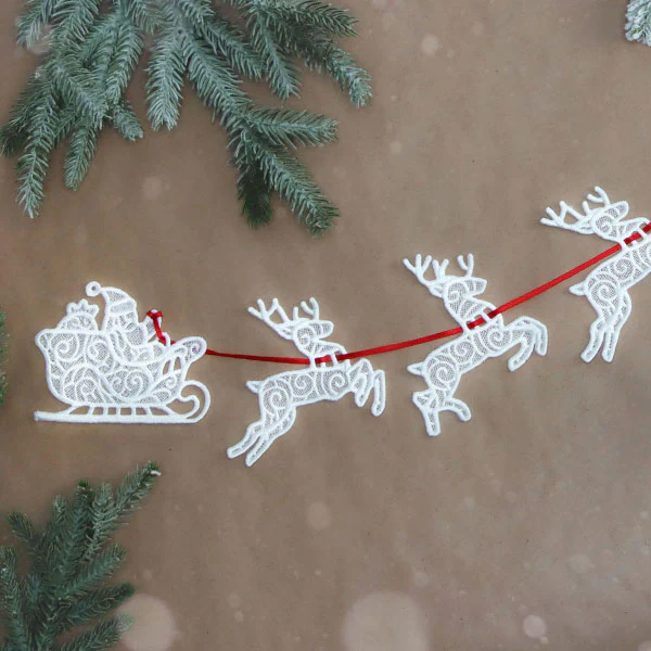 Merry Santa's Flight Reindeer Bunting 2 (Lace) - Image 2