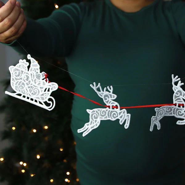 Merry Santa's Flight Reindeer Bunting 2 (Lace) - Image 3