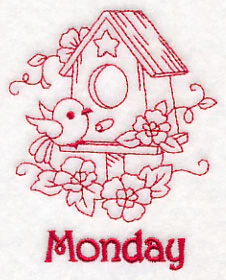 Monday Birdhouse (Redwork) - Image 2