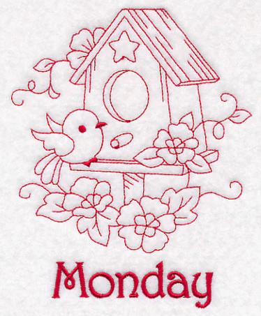 Monday Birdhouse (Redwork) - Image 3