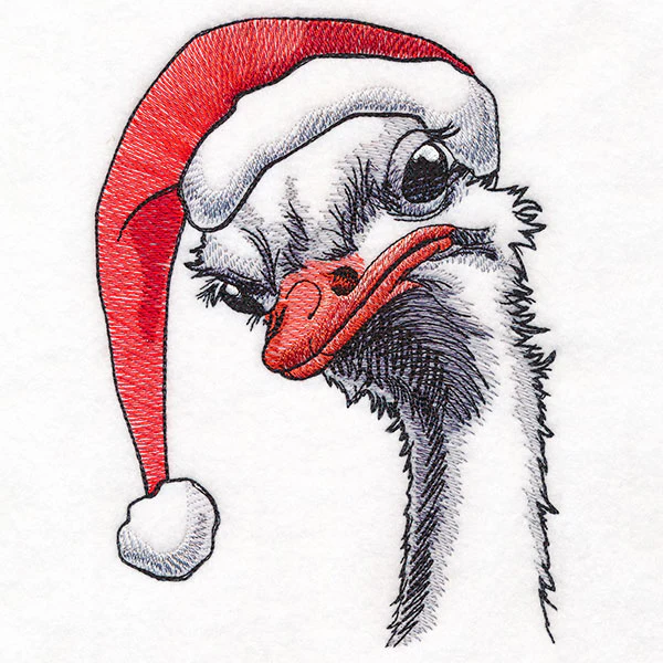Moody Christmas Ostrich in Santa Hat - Image 3