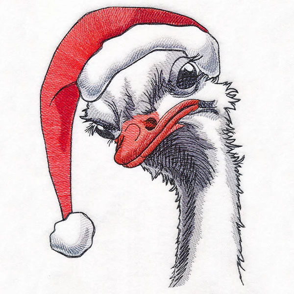 Moody Christmas Ostrich in Santa Hat - Image 4