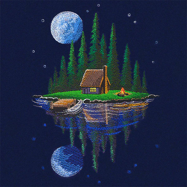 Moonlit Lakeside Cabin Scene - Image 3