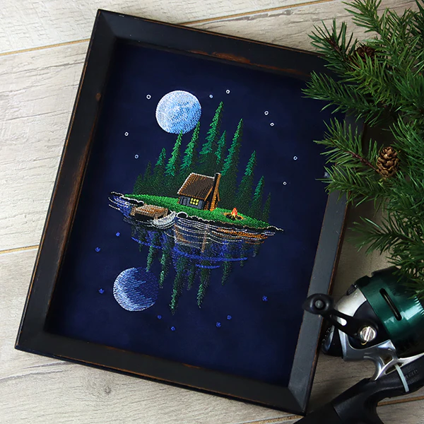 Moonlit Lakeside Cabin Scene - Image 8