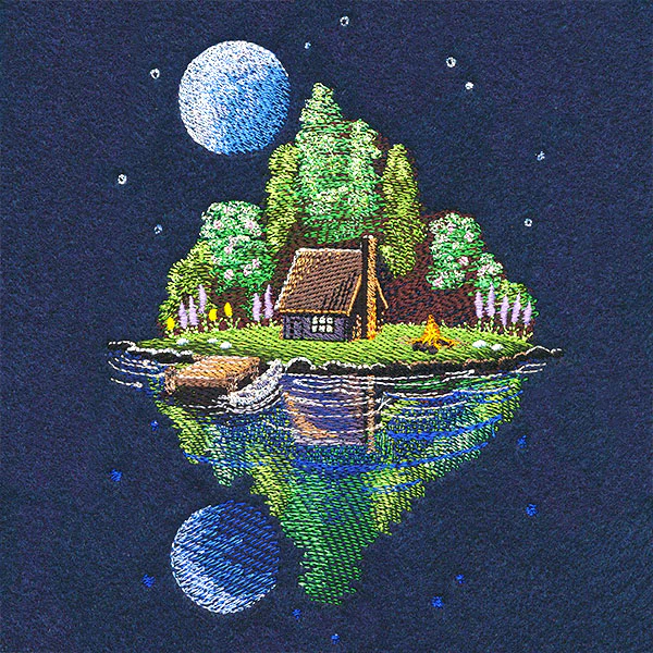 Moonlit Lakeside Spring Cabin Scene - Image 3