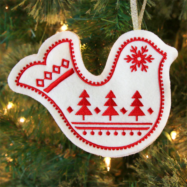 Nordic Christmas Ornament - Bird (In-the-Hoop) - Image 3