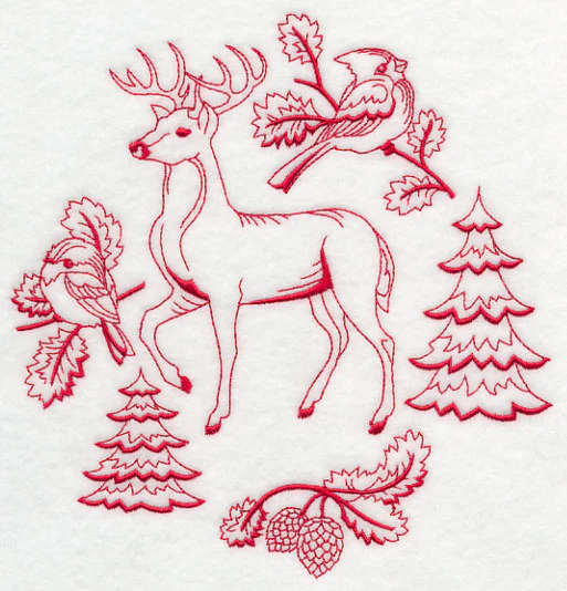 Northwoods Deer Medley (Redwork) - Image 2