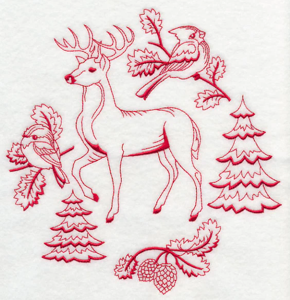 Northwoods Deer Medley (Redwork) - Image 5