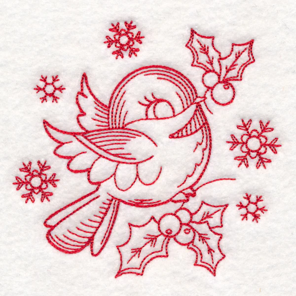 Nostalgic Christmas - Chickadee (Redwork) - Image 4