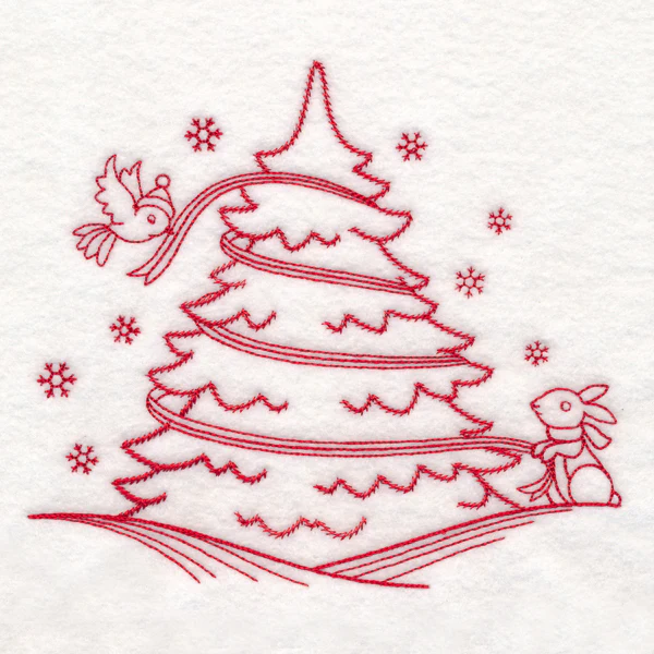 Nostalgic Christmas - Tree (Redwork) - Image 2