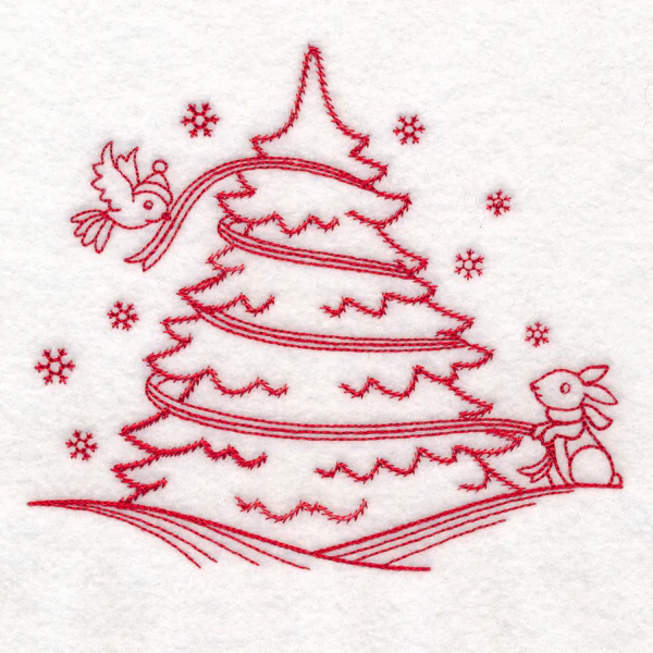 Nostalgic Christmas - Tree (Redwork) - Image 3