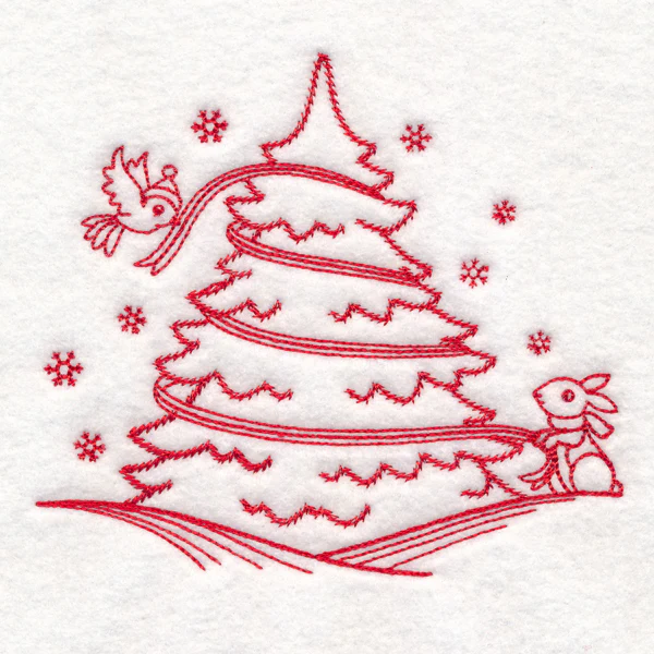 Nostalgic Christmas - Tree (Redwork) - Image 4