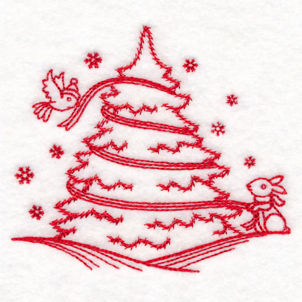 Nostalgic Christmas - Tree (Redwork) - Image 5
