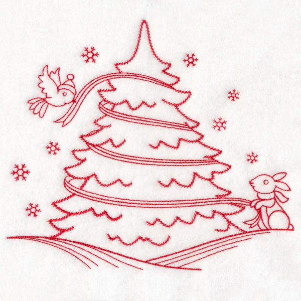 Nostalgic Christmas - Tree (Redwork) - Image 6