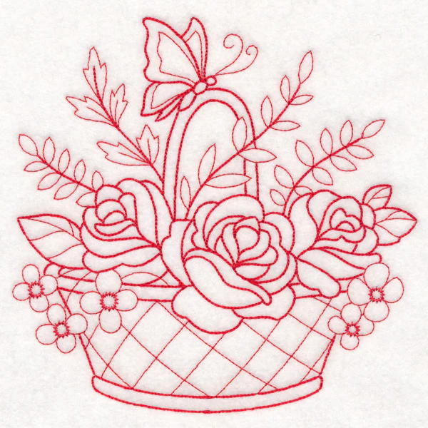 Nostalgic Nature - Basket with Butterfly (Redwork) - Image 2