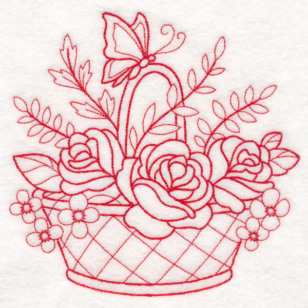 Nostalgic Nature - Basket with Butterfly (Redwork) - Image 3