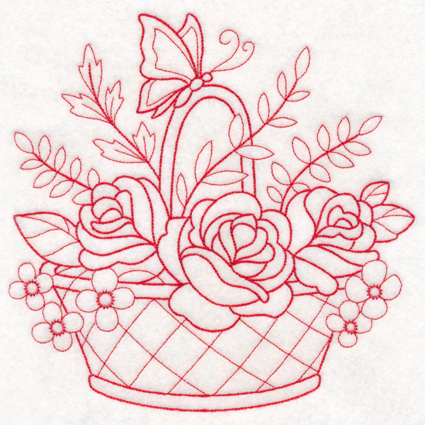 Nostalgic Nature - Basket with Butterfly (Redwork) - Image 6
